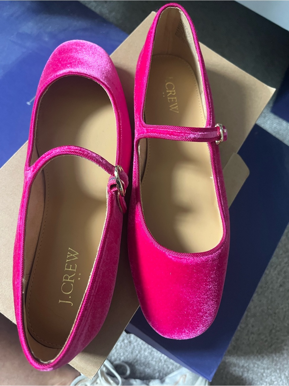 J. Crew Hot Pink Velvet Mary Jane Shoes